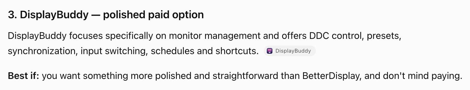 ChatGPT answer recommending DisplayBuddy, with a DisplayBuddy citation