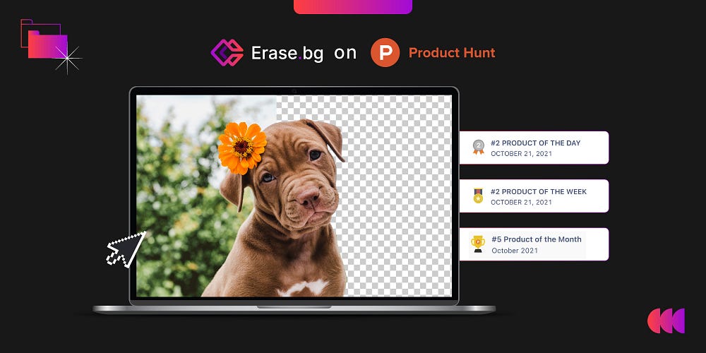 erase.bg on Product Hunt: #2 Product of the Day and Week, #5 Product of the Month, October 2021